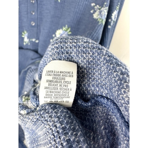Aerie Waffle Knit Thermal Henley Shirt Women's Large Floral Long Sleeve Snap - Picture 10 of 10